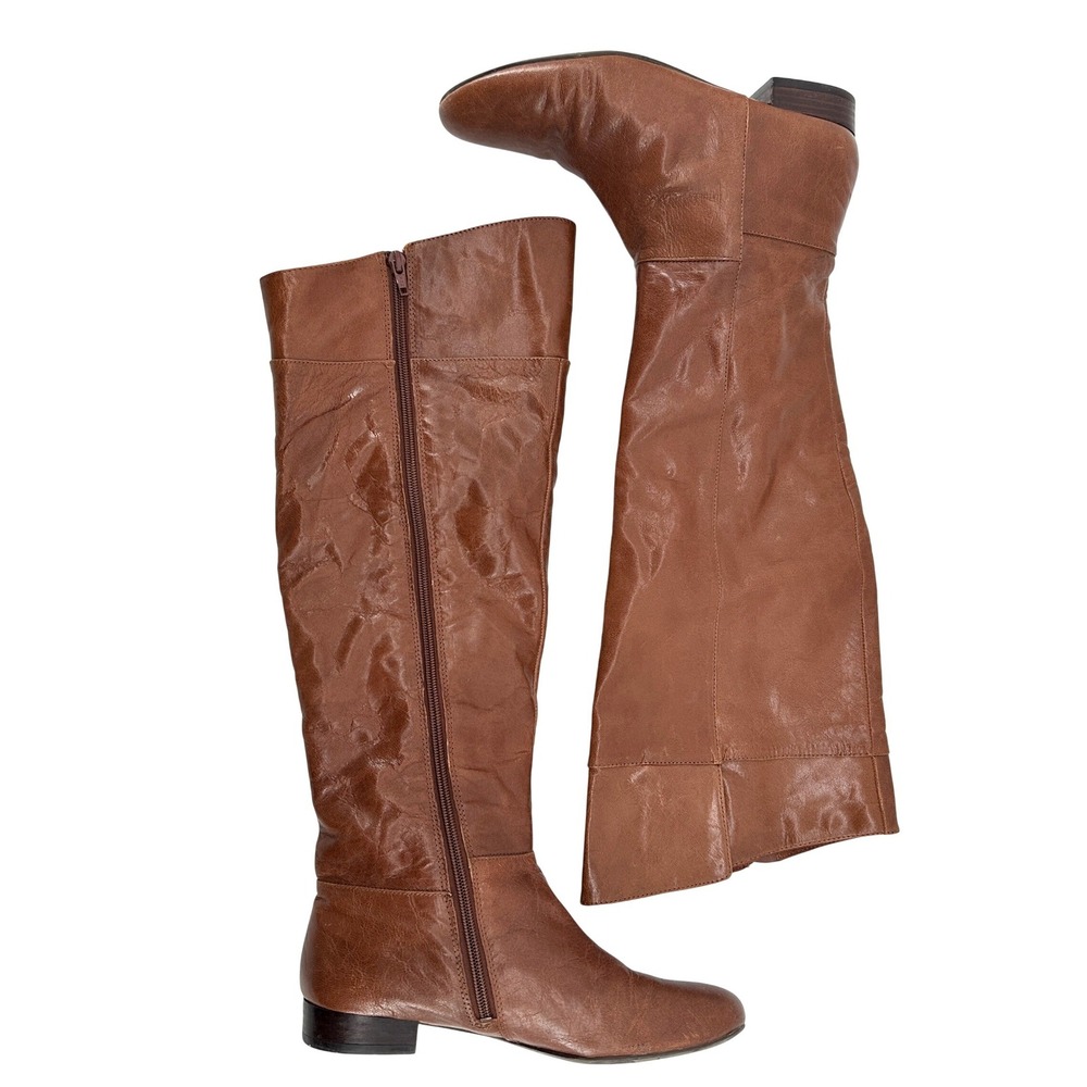 Nine West‎ Leather Tall Riding Boots Brown Y2K VTG Minimalist Indie Size 7.5 M